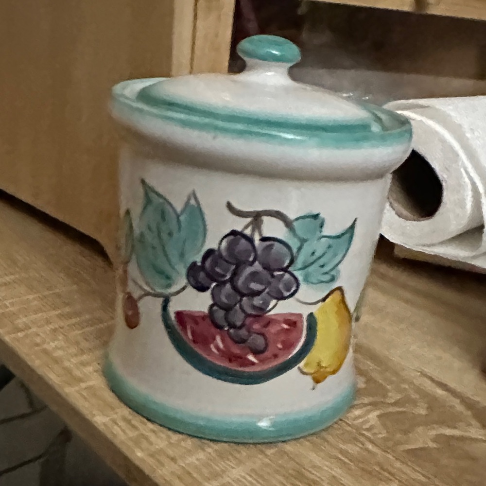 Vietri Buon Giorno large ceramic canister with a grape motif